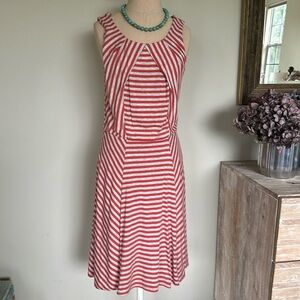 Bordeaux red orange heathered gray striped swing dress from Anthropologie med